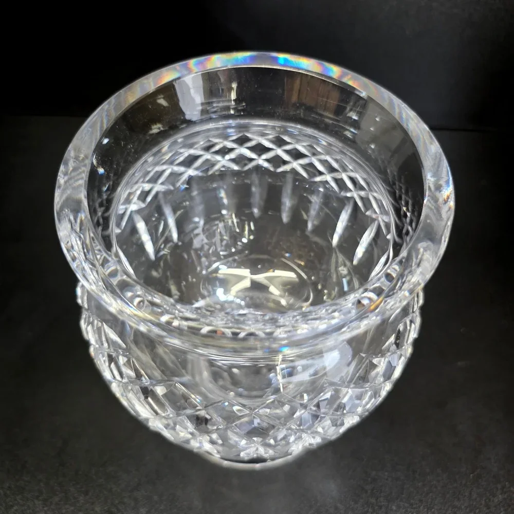 Vintage Cut Lead Crystal Pedestal Vase Compote Clear Diamond Pattern 7